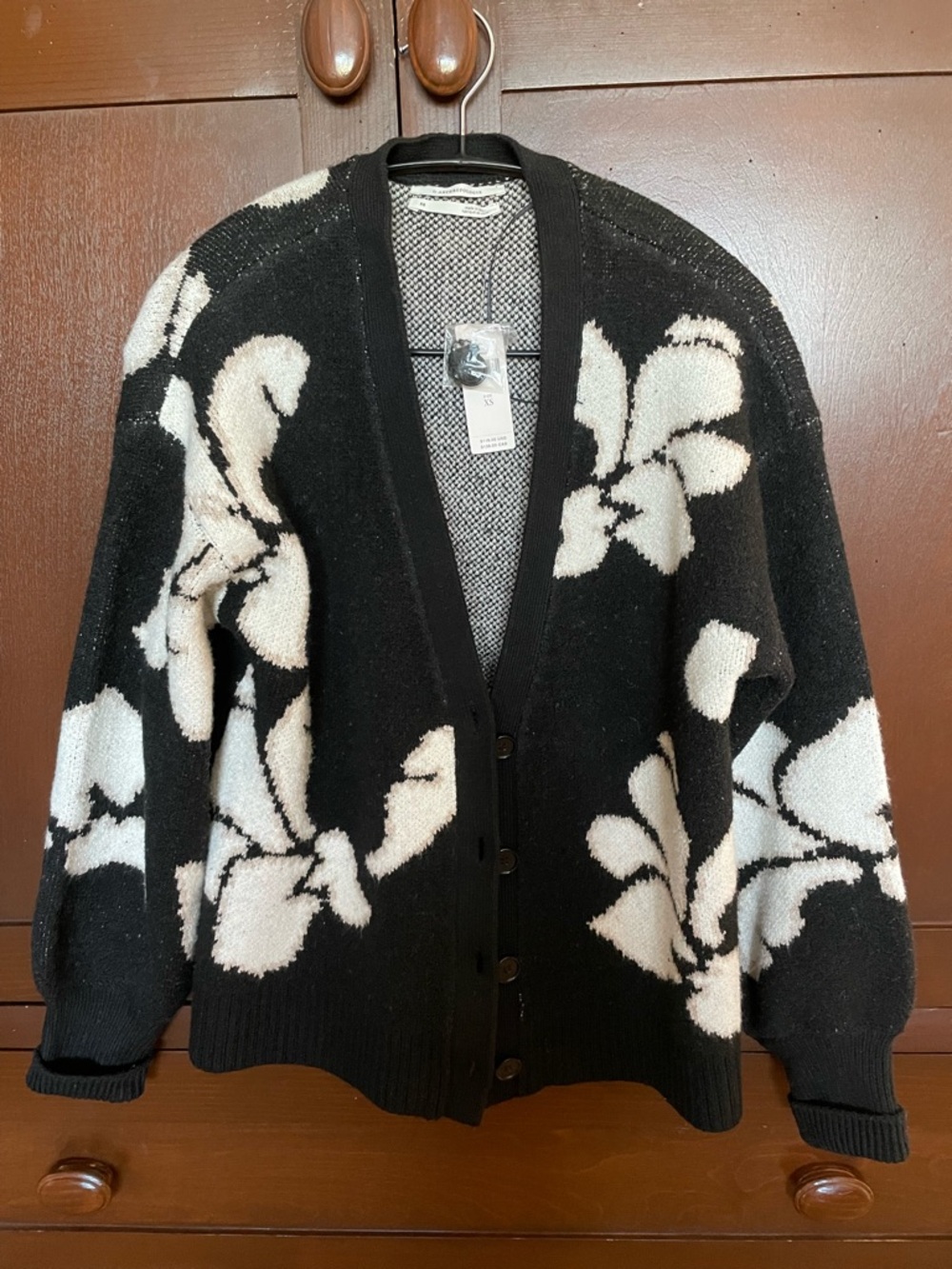 Anthropologie Black Cardigan with White Floral Intarsia (Alternative)